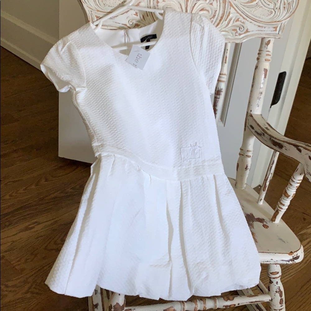 IKKS white textured dress NWT with cap sleeves